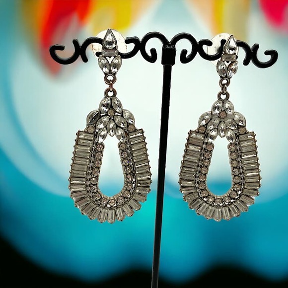 Baguette-Cut Crystal Rhinestone Evening Earrings! - Picture 1 of 9